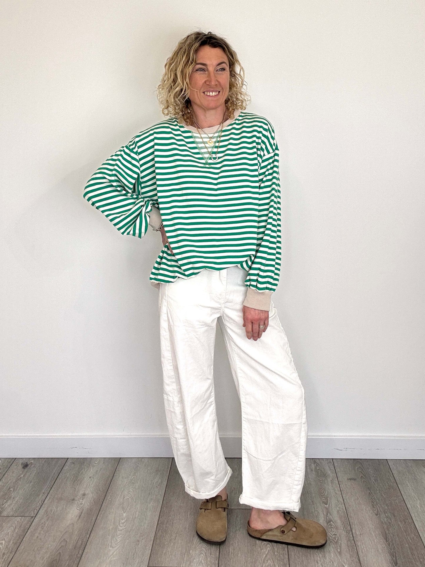 Billie Stripe Sweatshirt | Green & White