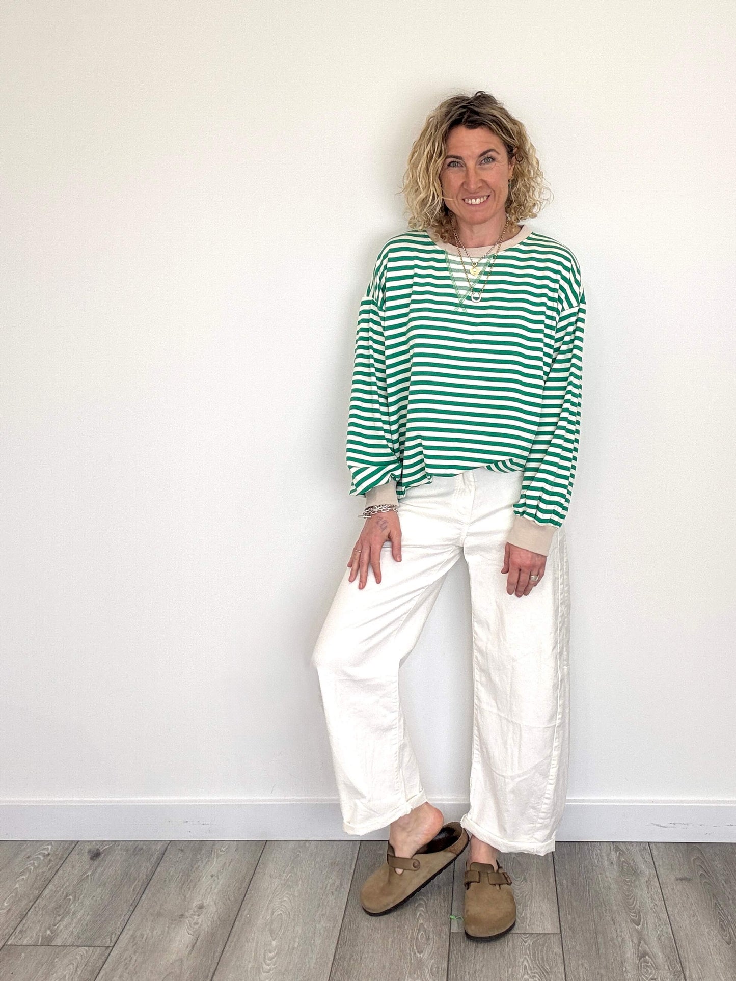 Billie Stripe Sweatshirt | Green & White