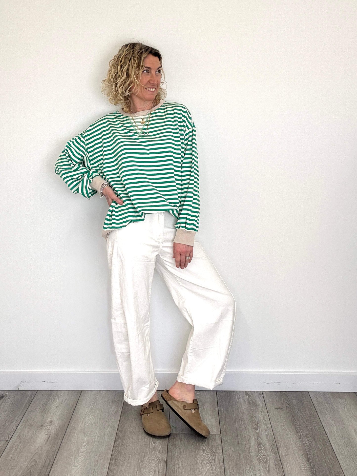 Billie Stripe Sweatshirt | Green & White