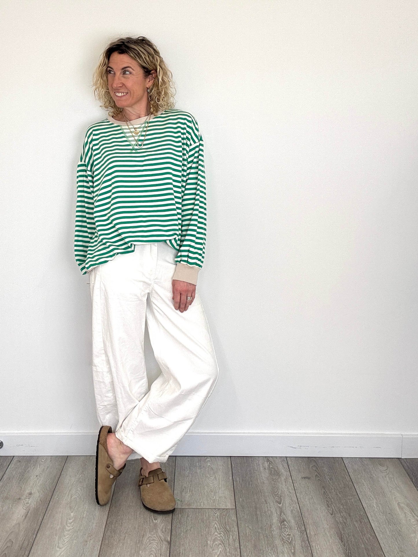 Billie Stripe Sweatshirt | Green & White