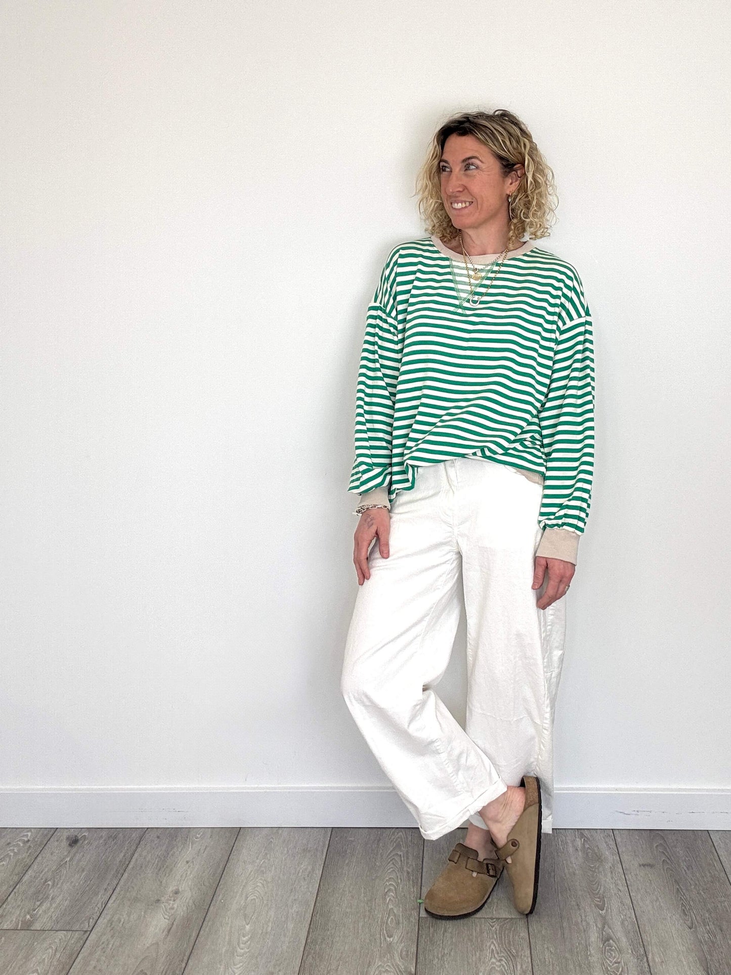 Billie Stripe Sweatshirt | Green & White