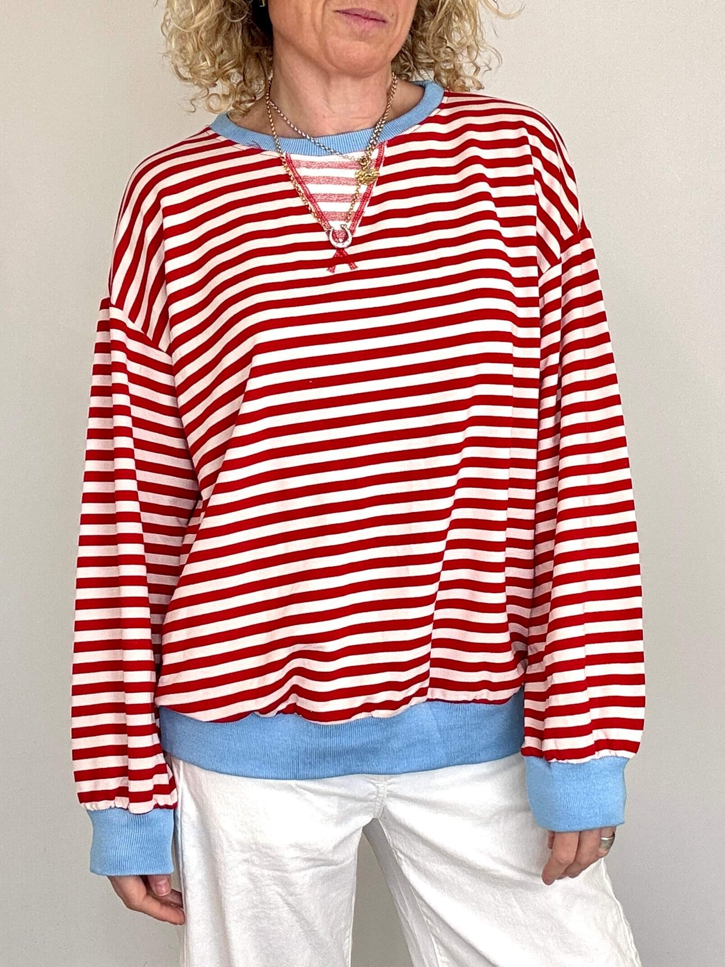 Billie Stripe Sweatshirt | Red & Cream