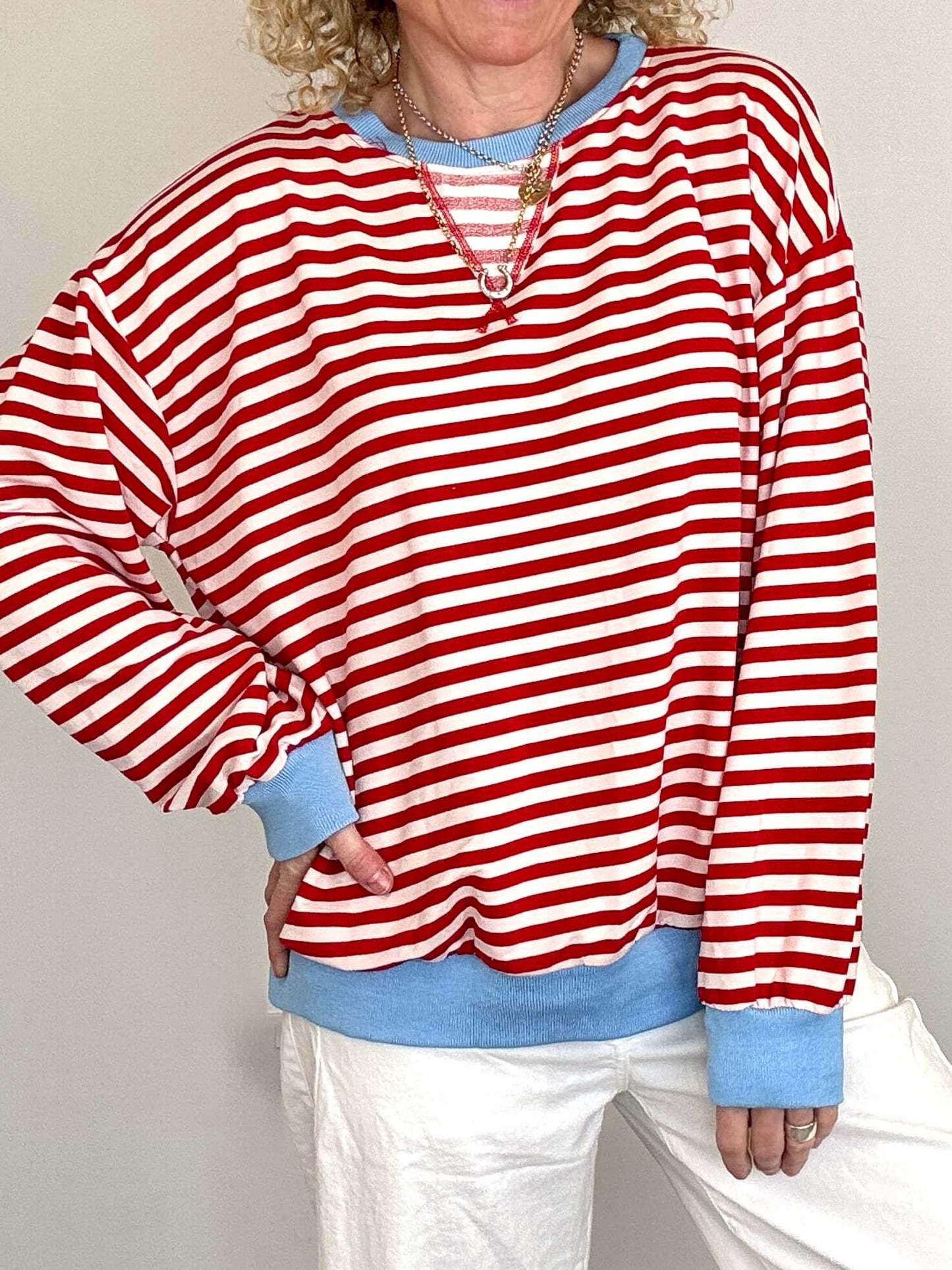 Billie Stripe Sweatshirt | Red & Cream
