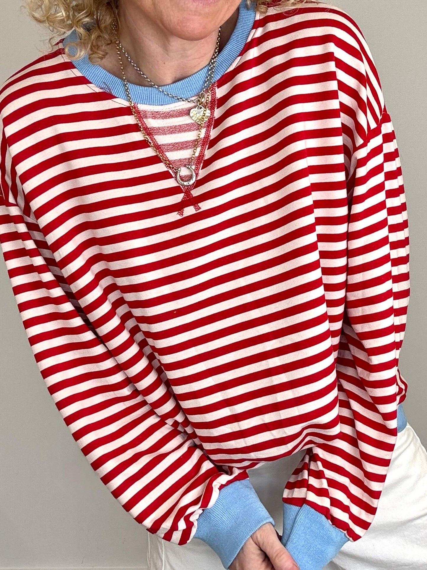Billie Stripe Sweatshirt | Red & Cream