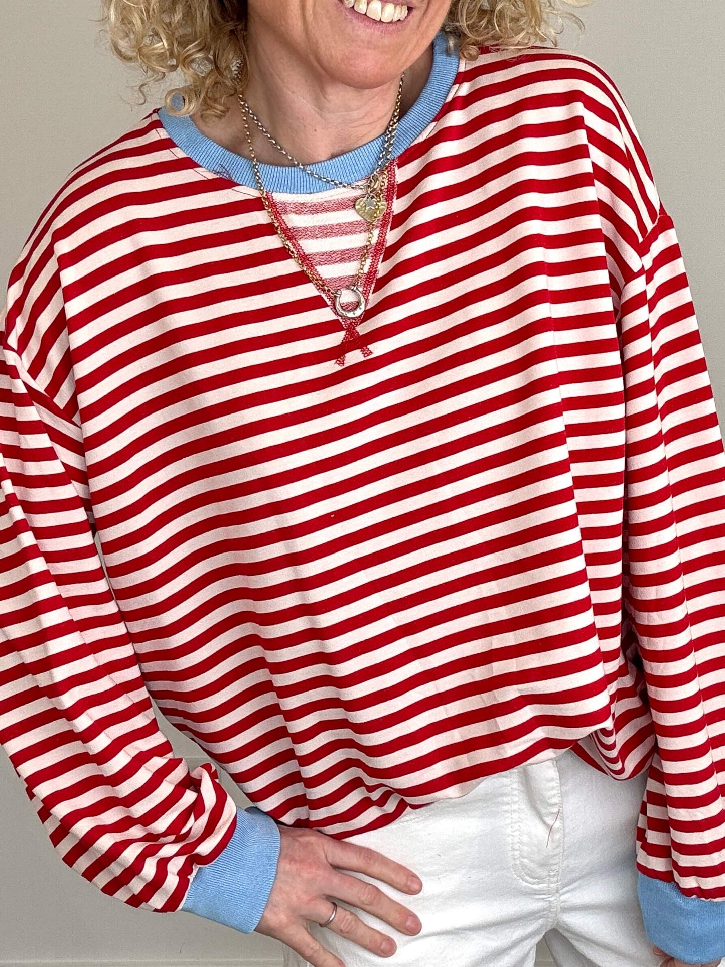 Billie Stripe Sweatshirt | Red & Cream