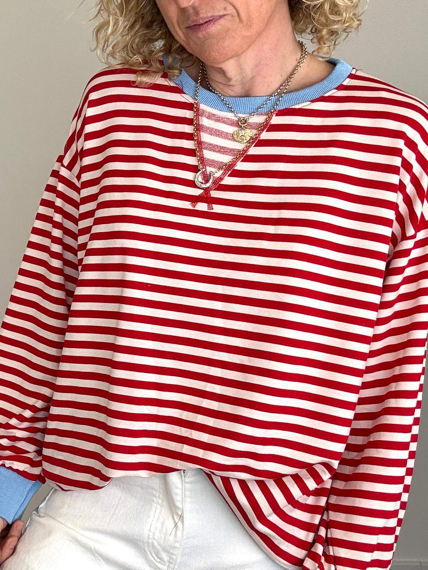 Billie Stripe Sweatshirt | Red & Cream