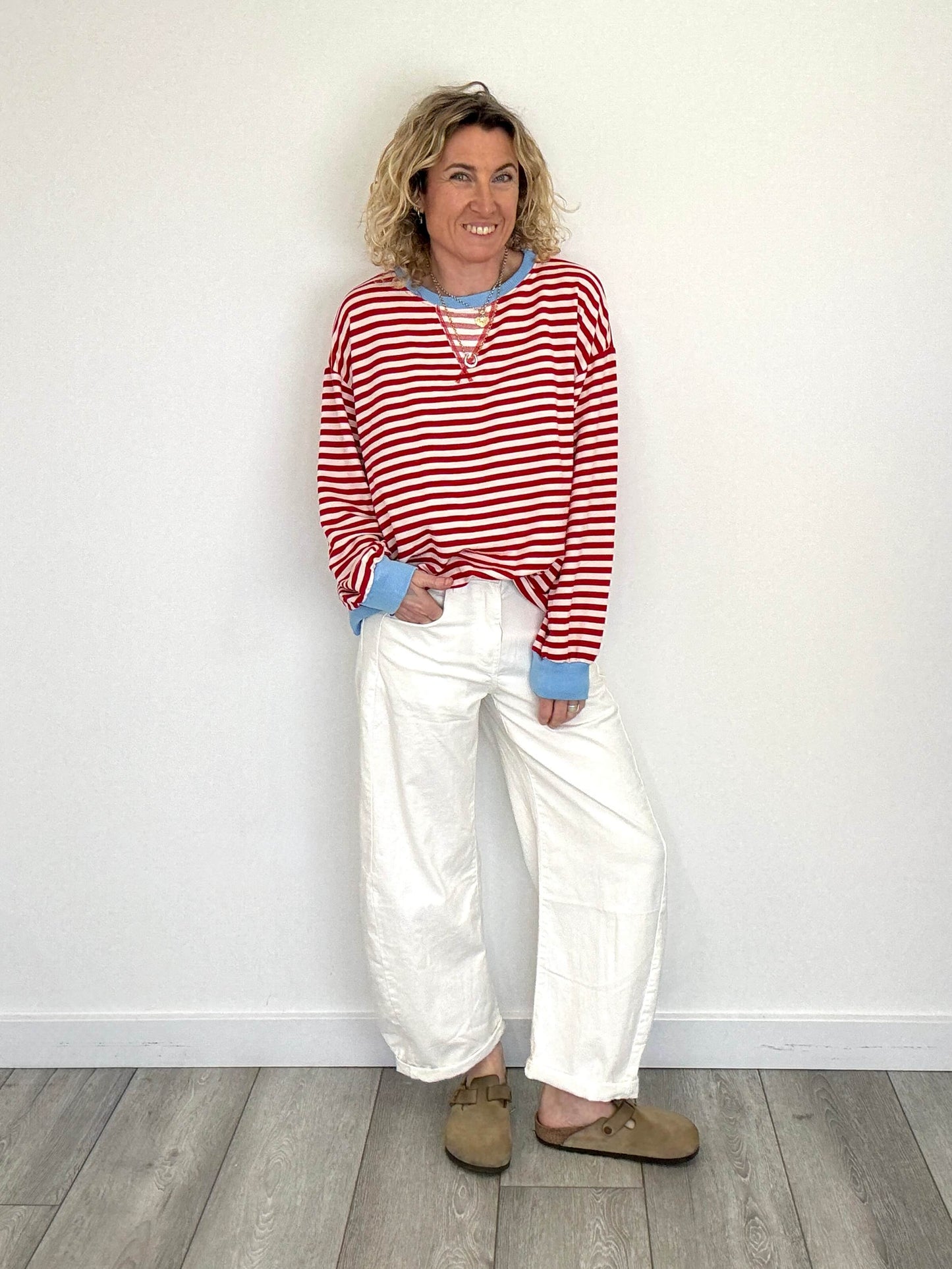 Billie Stripe Sweatshirt | Red & Cream
