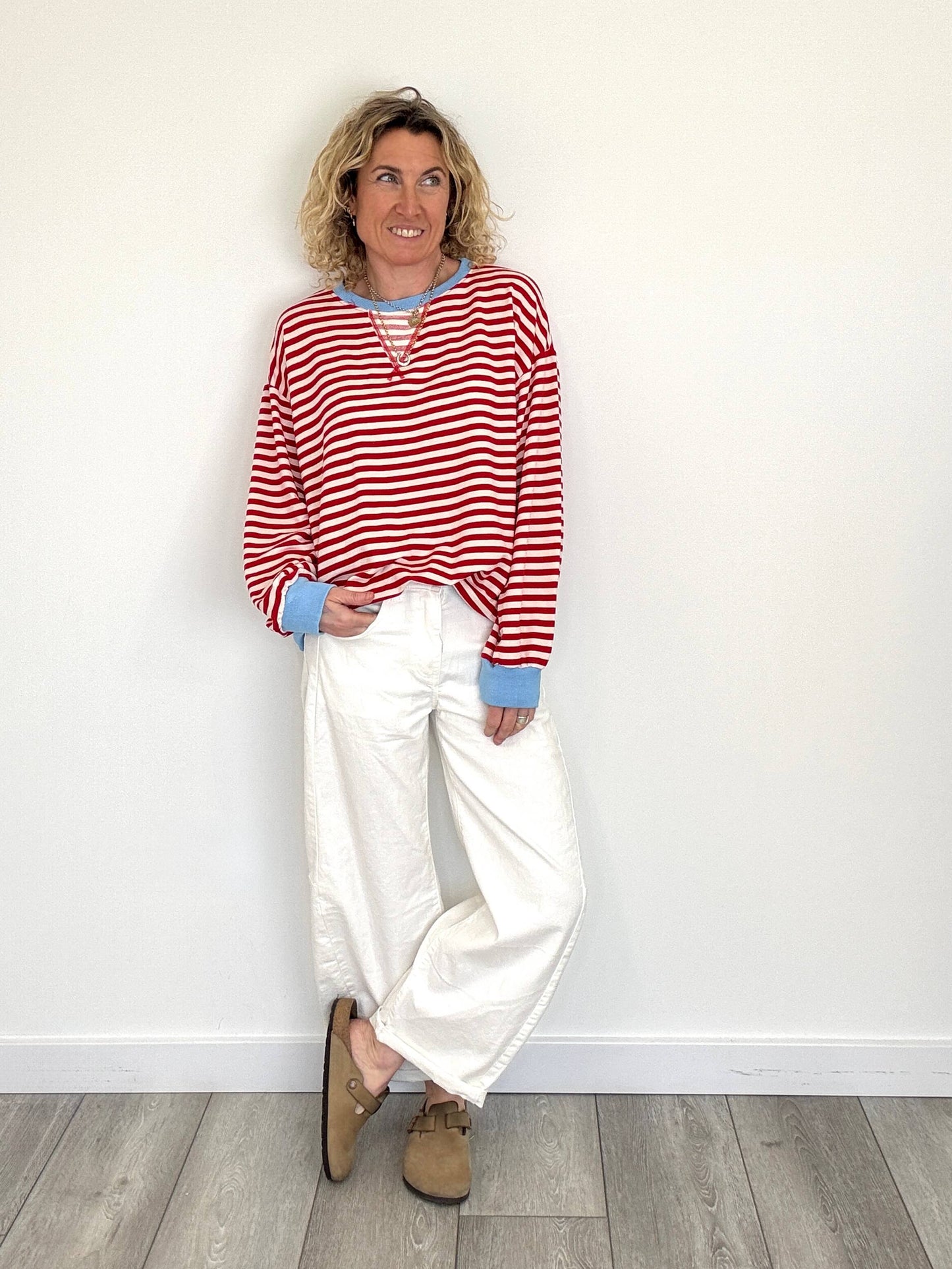 Billie Stripe Sweatshirt | Red & Cream