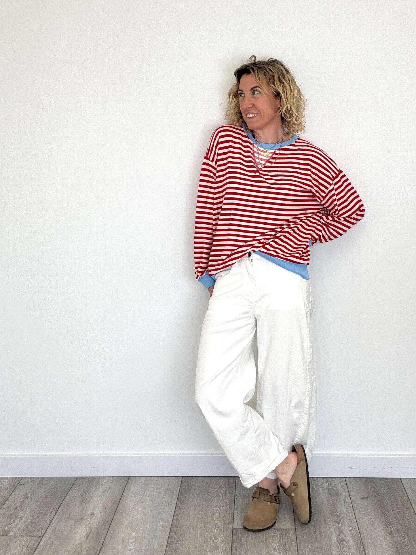 Billie Stripe Sweatshirt | Red & Cream