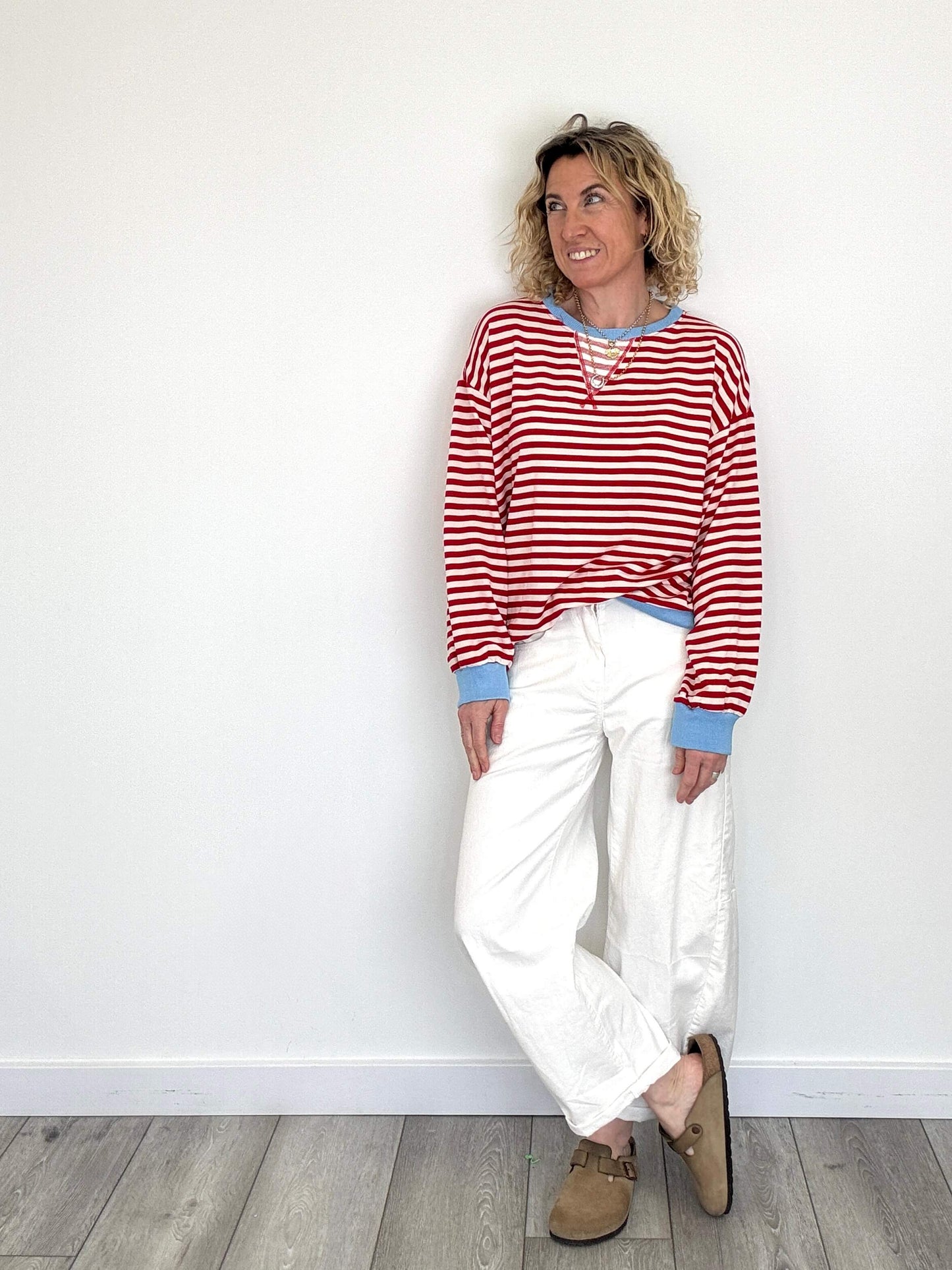 Billie Stripe Sweatshirt | Red & Cream