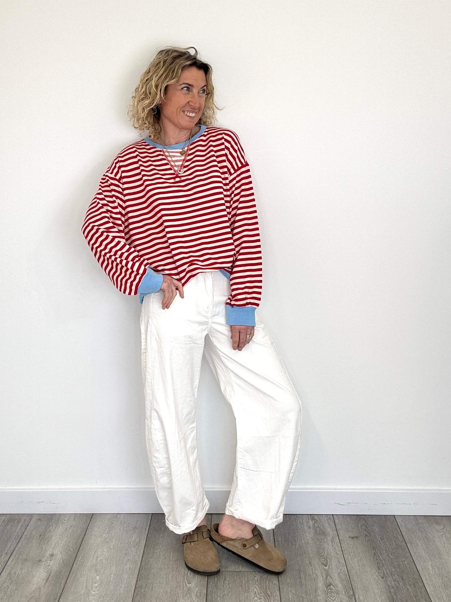 Billie Stripe Sweatshirt | Red & Cream