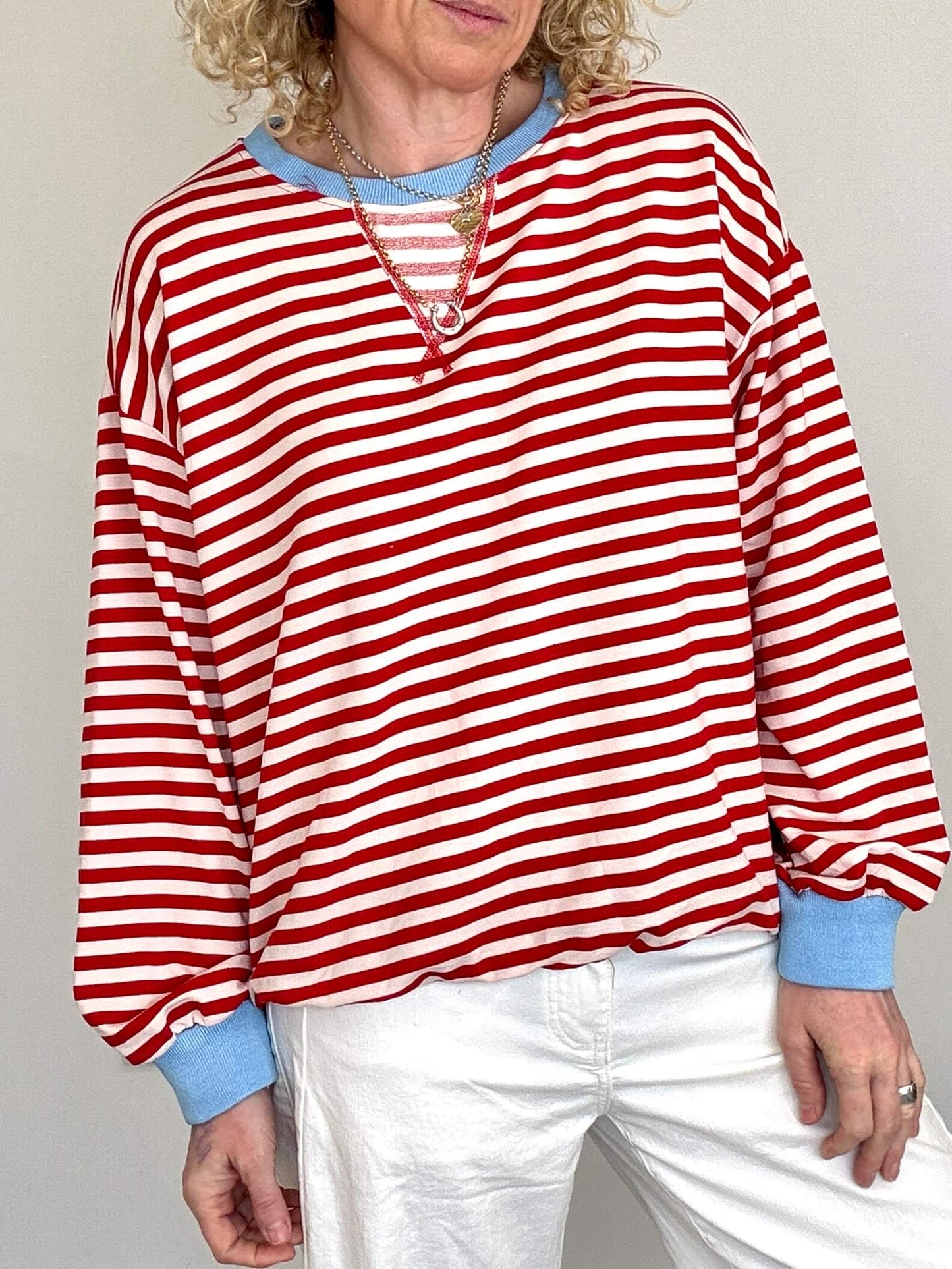 Billie Stripe Sweatshirt | Red & Cream