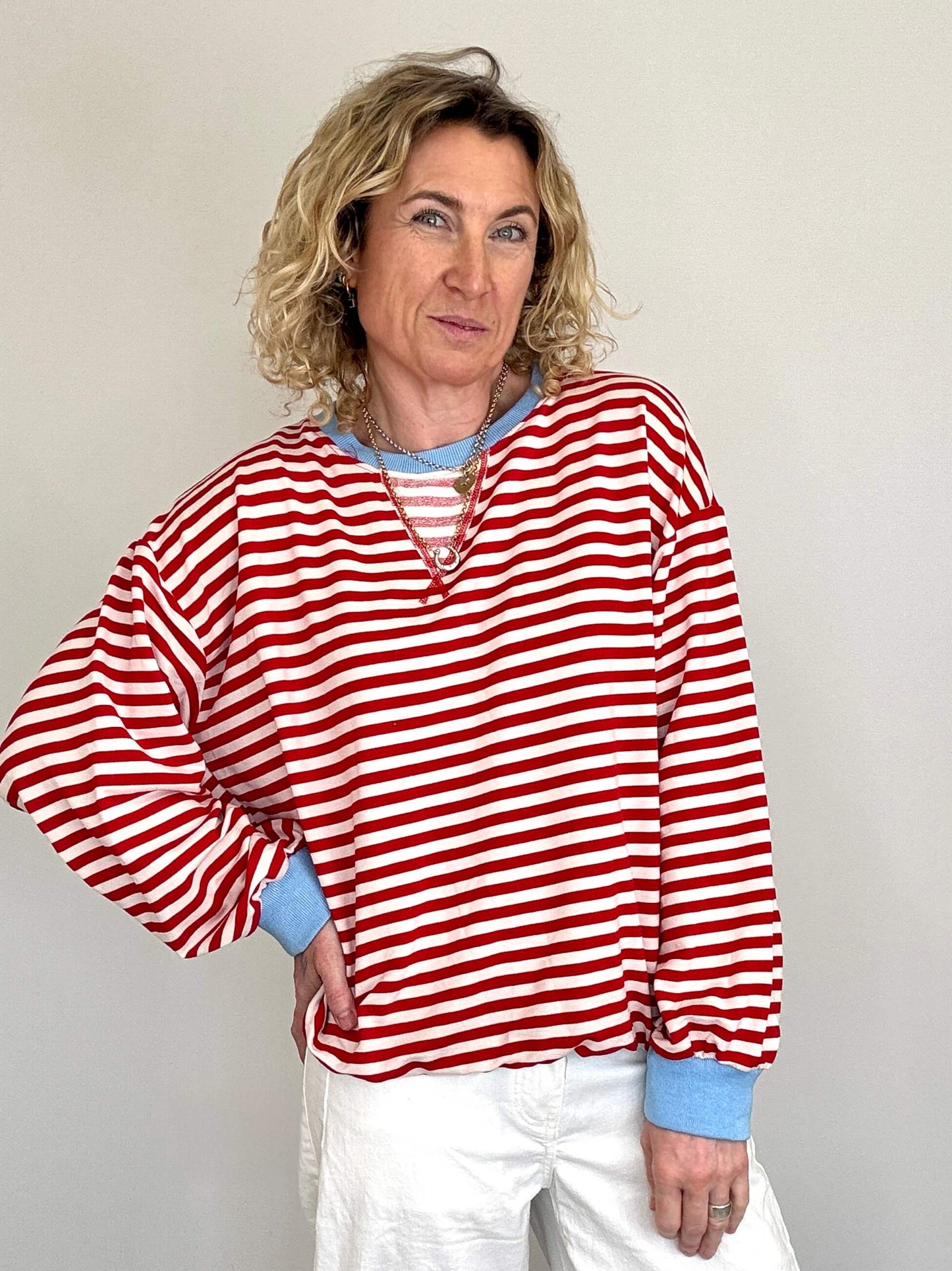Billie Stripe Sweatshirt | Red & Cream