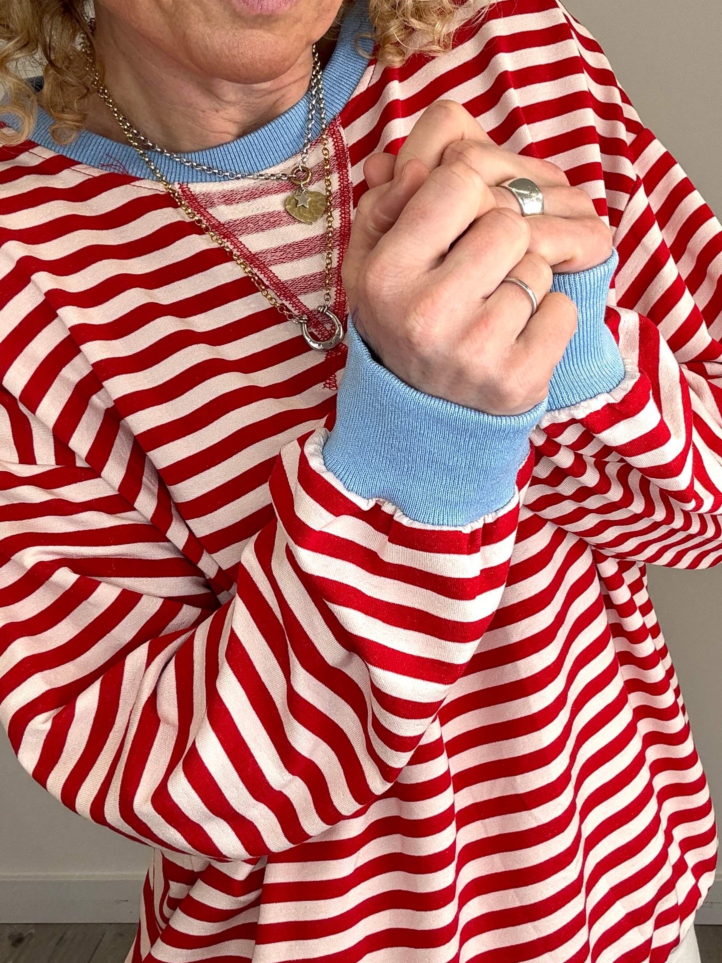 Billie Stripe Sweatshirt | Red & Cream