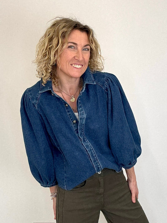Marnie Puff Shoulder Denim Shacket | Denim Blue