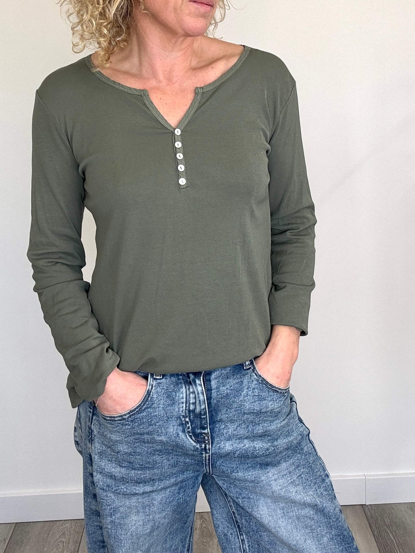 Henley Long Sleeve Tee | Khaki