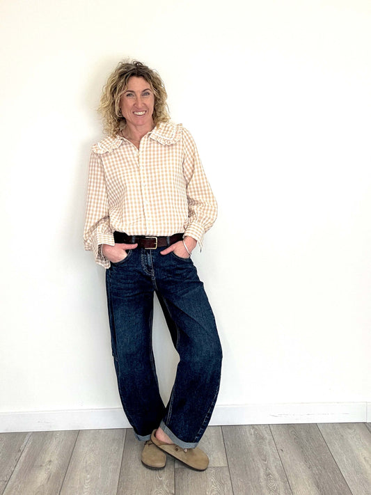 Caramel Gingham Peter Pan Collar Blouse