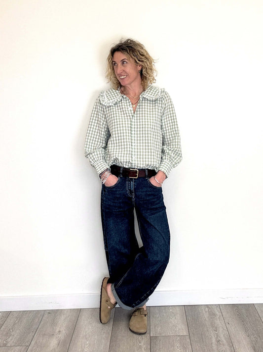 Sage Gingham Peter Pan Collar Blouse