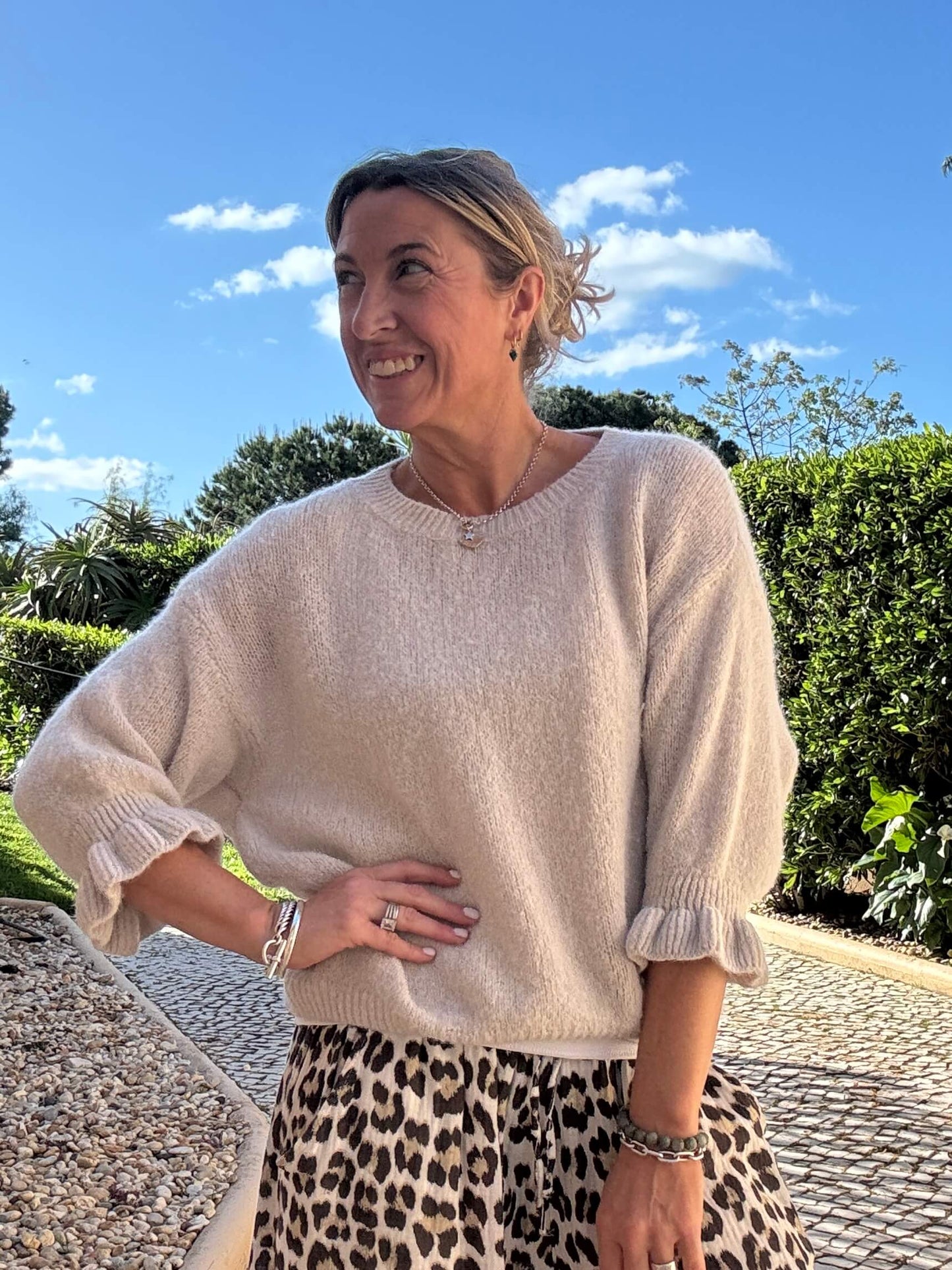 Evie Frill Sleeve Jumper | Oatmeal