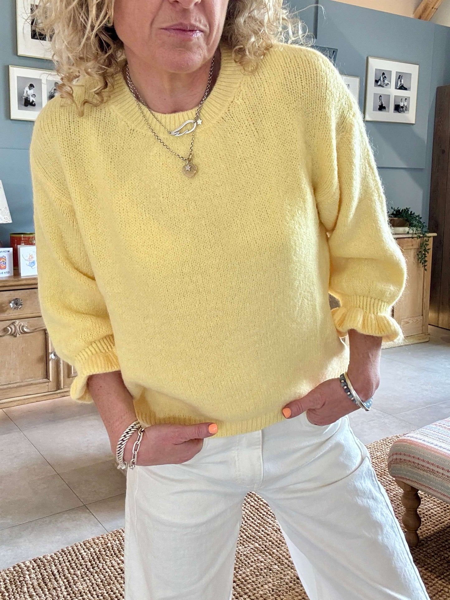Evie Frill Sleeve Jumper | Vanilla Yellow