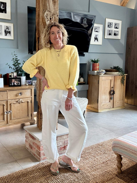 Evie Frill Sleeve Jumper | Vanilla Yellow