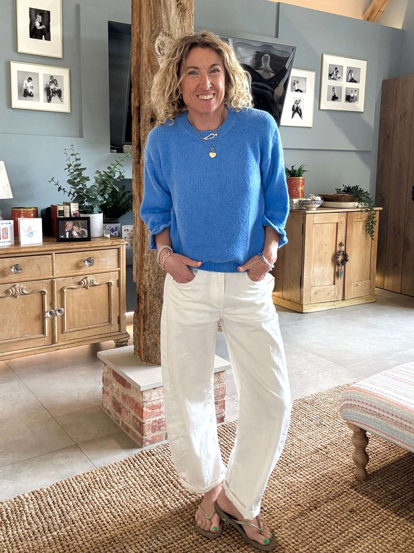 Evie Frill Sleeve Jumper | Capri Blue