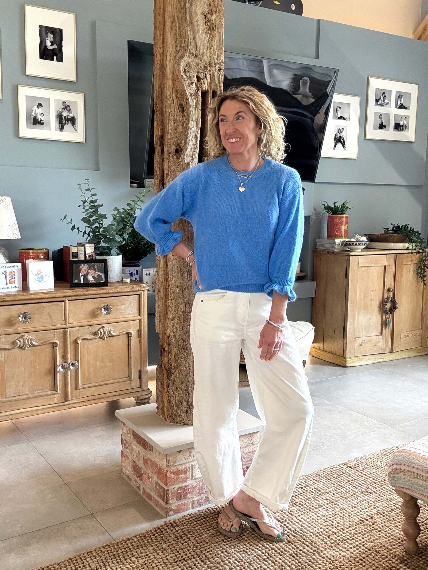 Evie Frill Sleeve Jumper | Capri Blue