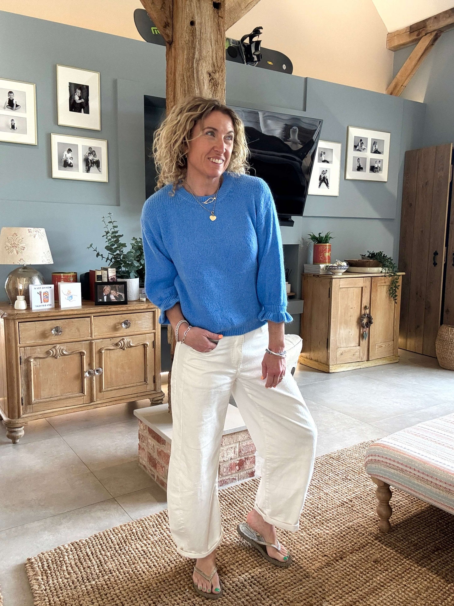 Evie Frill Sleeve Jumper | Capri Blue
