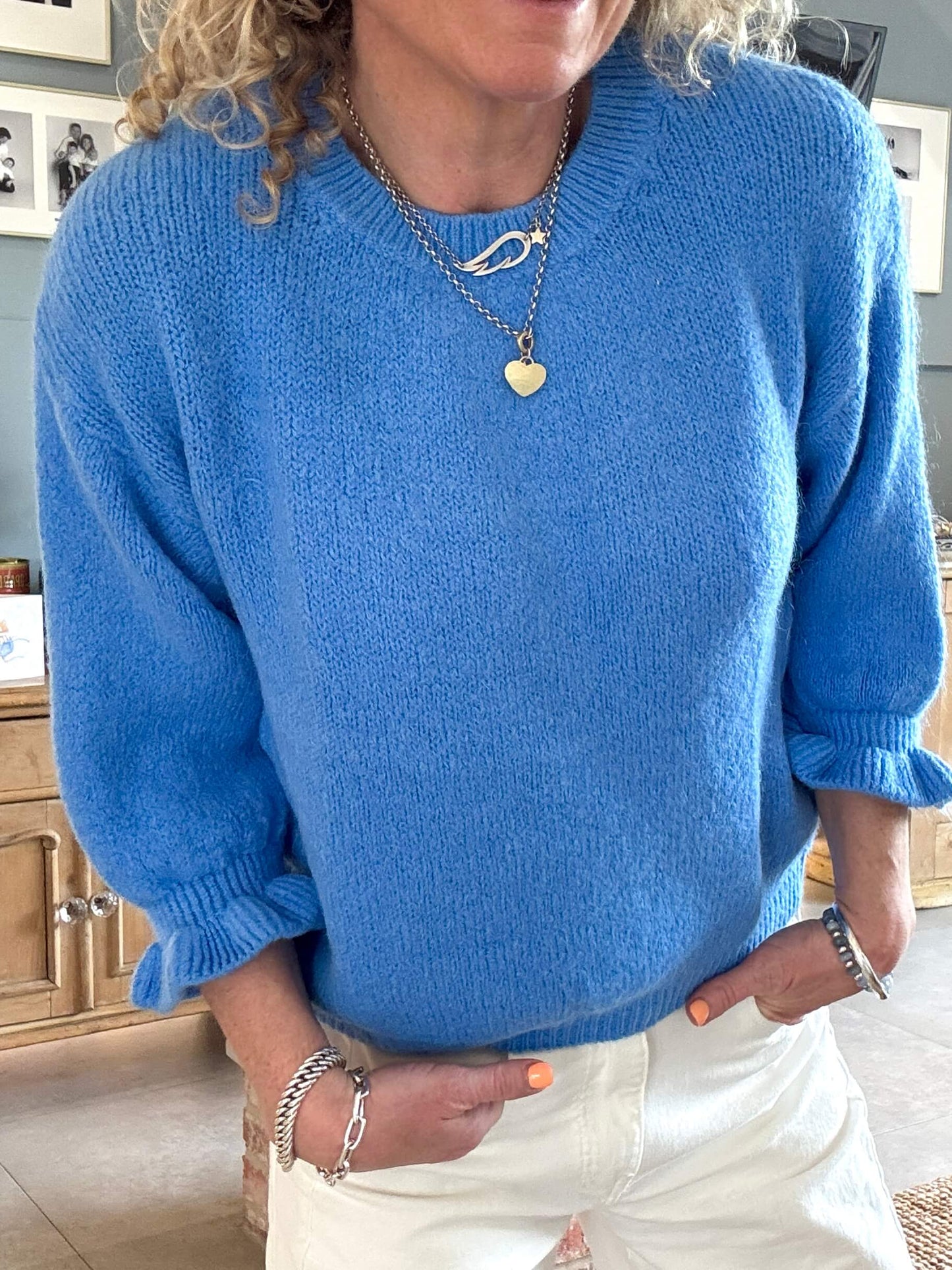 Evie Frill Sleeve Jumper | Capri Blue