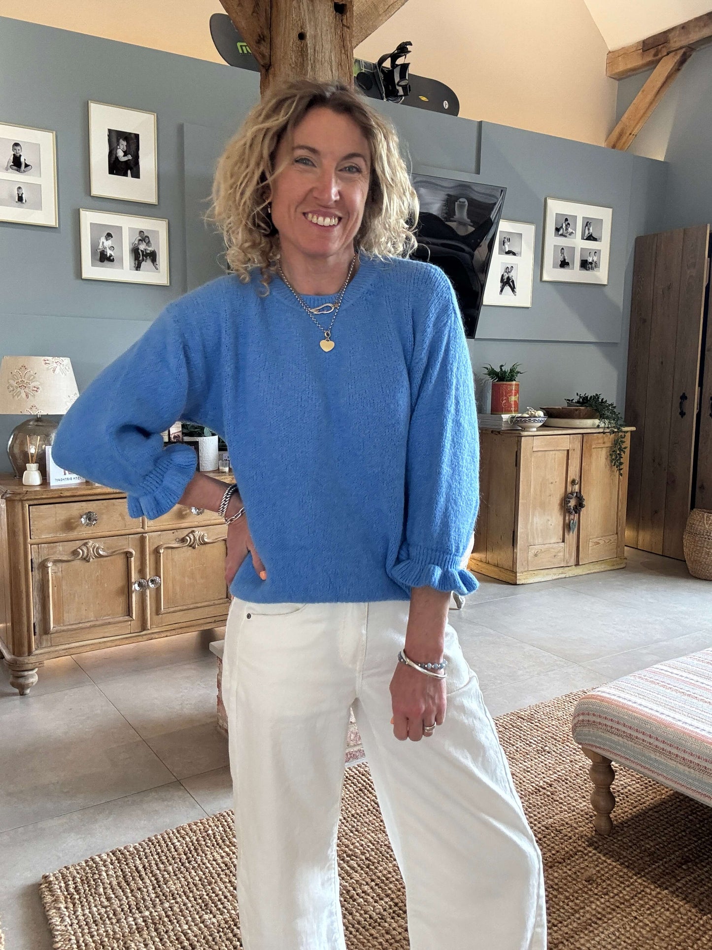 Evie Frill Sleeve Jumper | Capri Blue