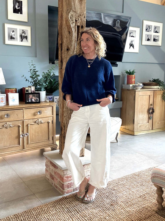 Evie Frill Sleeve Jumper | Navy