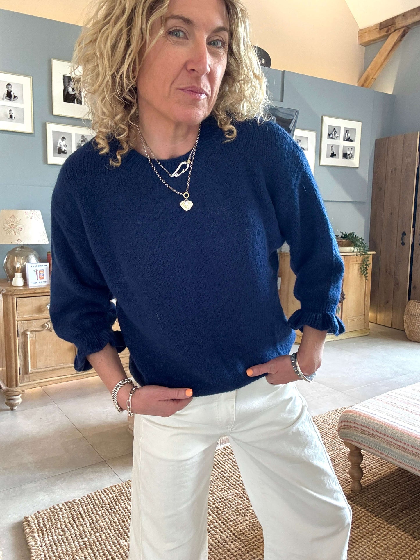 Evie Frill Sleeve Jumper | Navy