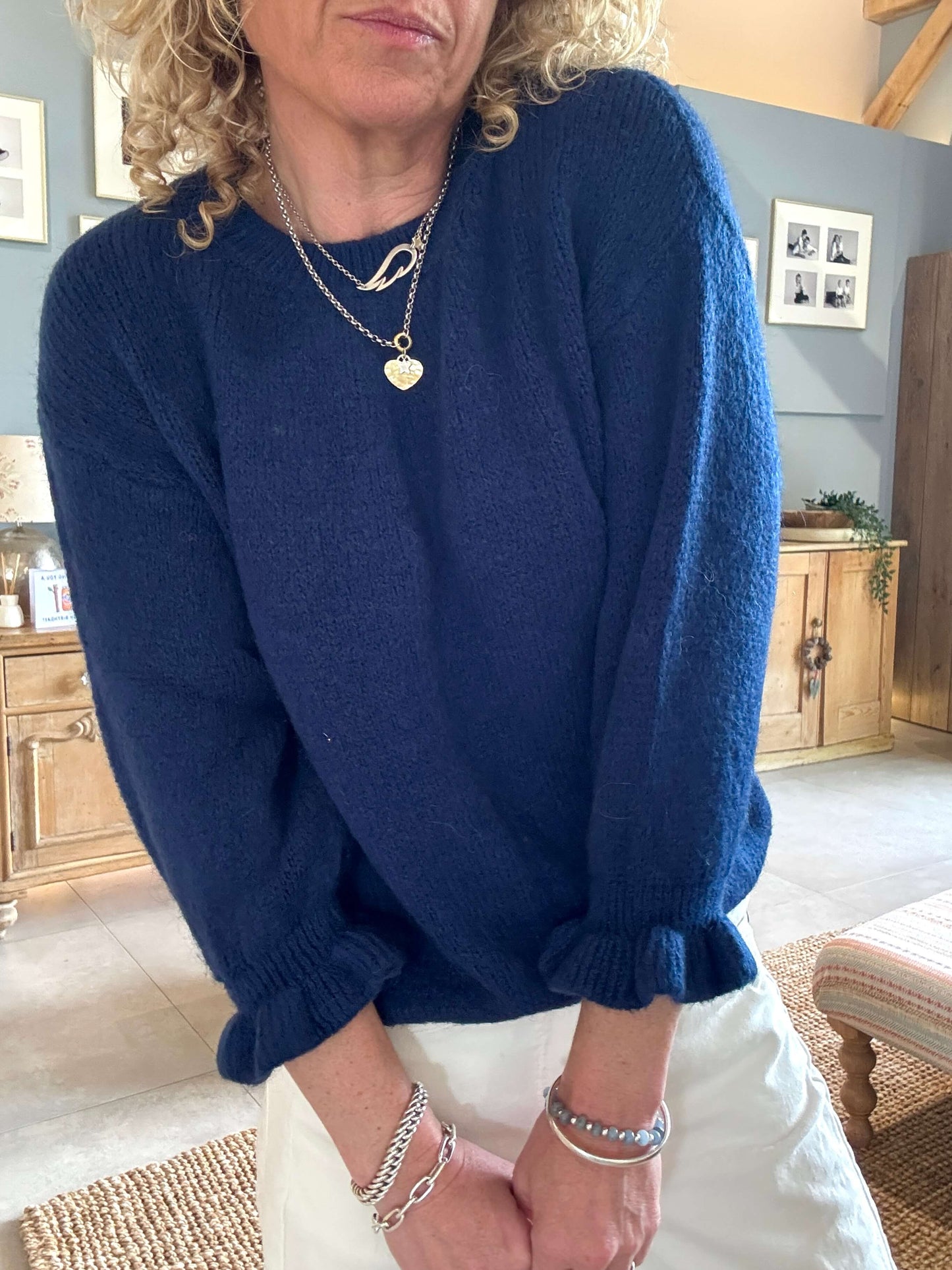 Evie Frill Sleeve Jumper | Navy