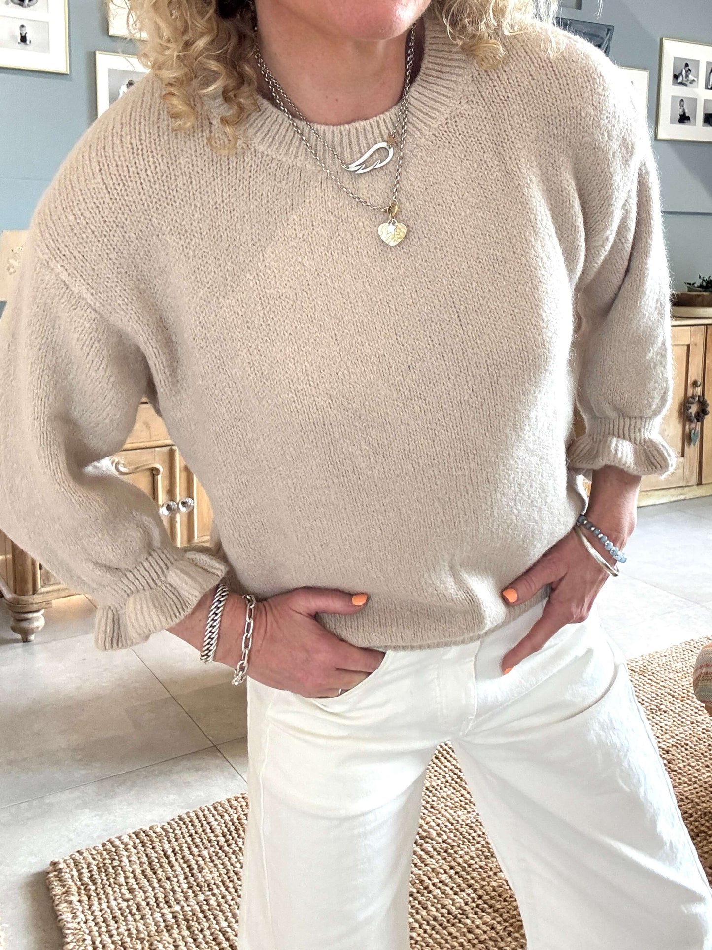 Evie Frill Sleeve Jumper | Oatmeal