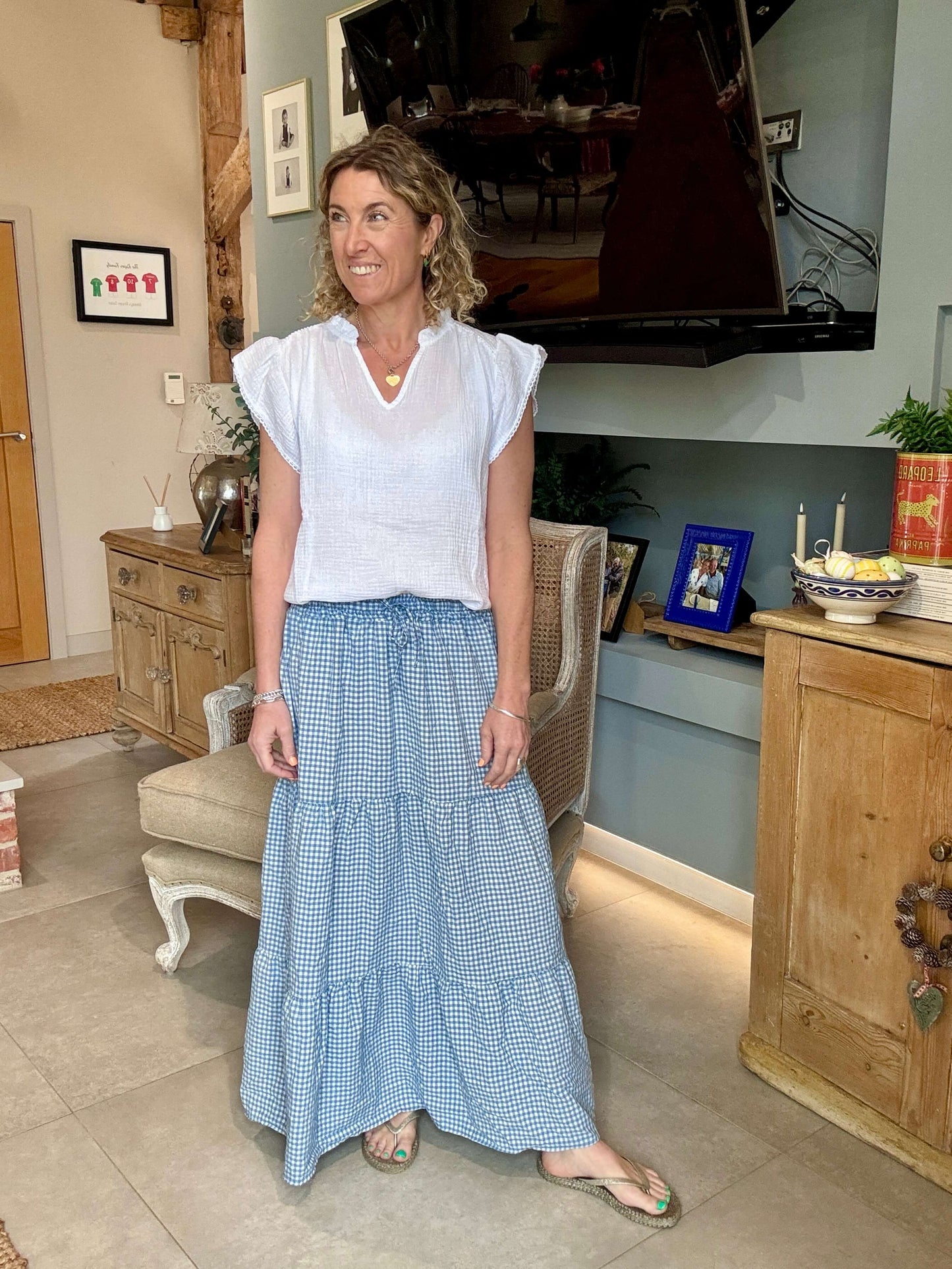 Freya Gingham Maxi | Chambray Blue