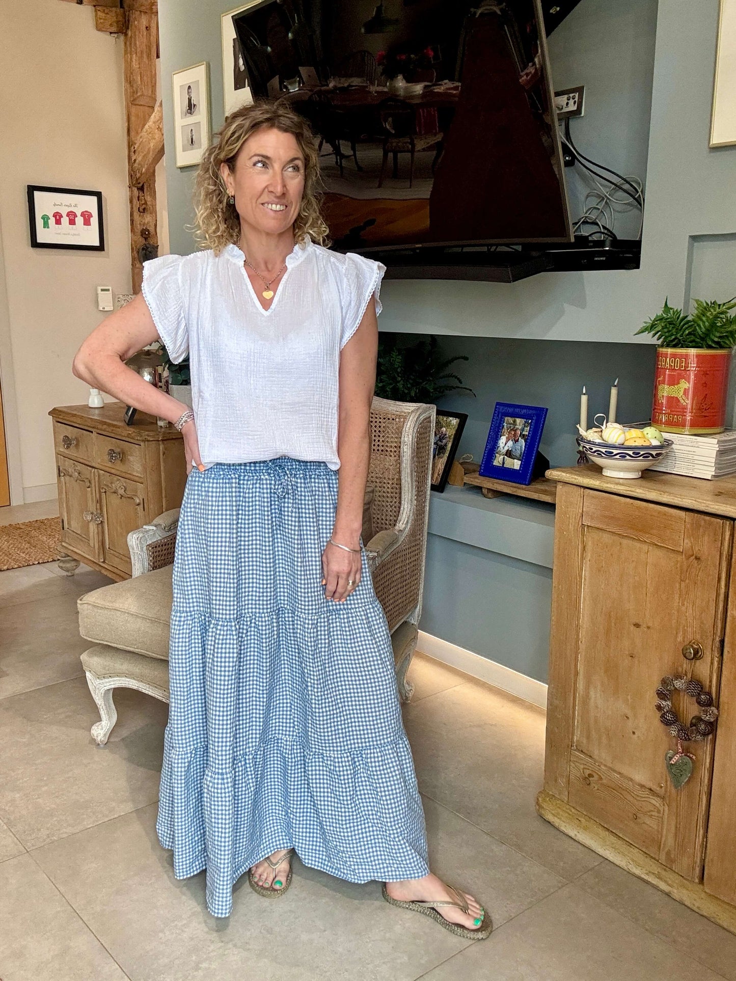Freya Gingham Maxi | Chambray Blue