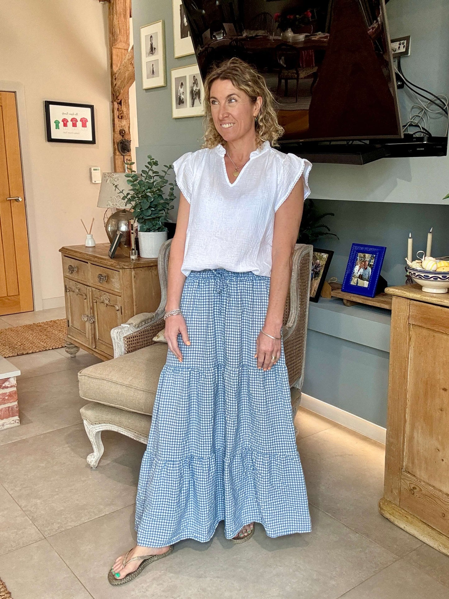 Freya Gingham Maxi | Chambray Blue