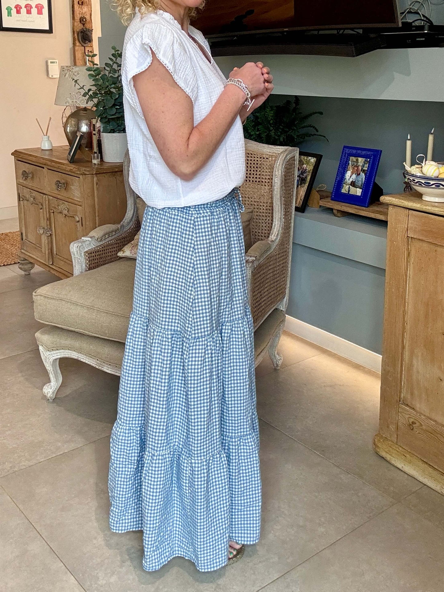 Freya Gingham Maxi | Chambray Blue