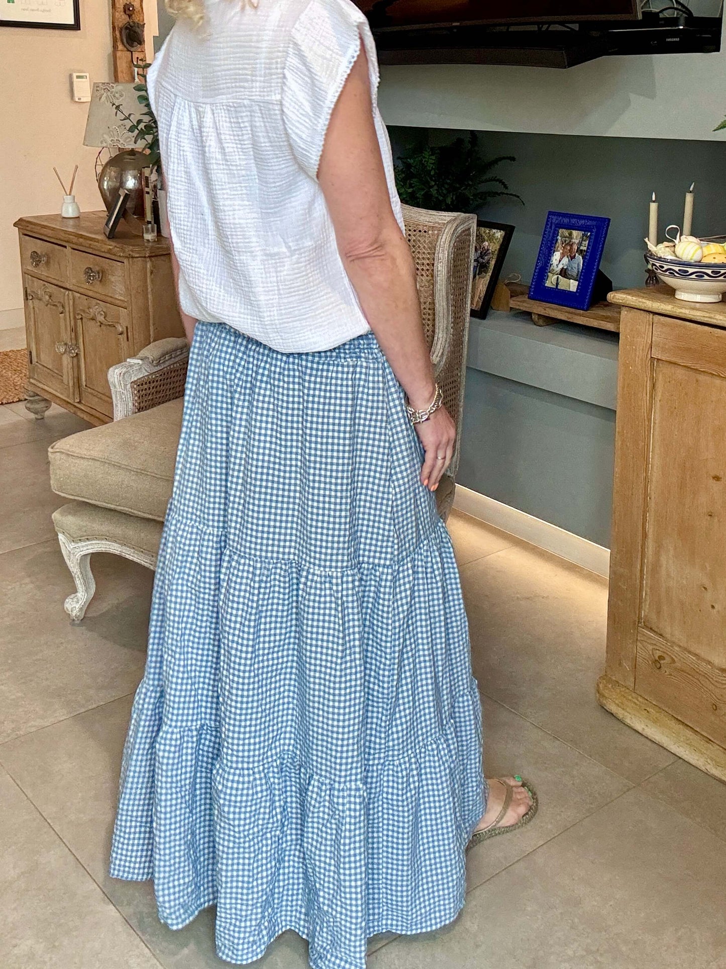 Freya Gingham Maxi | Chambray Blue