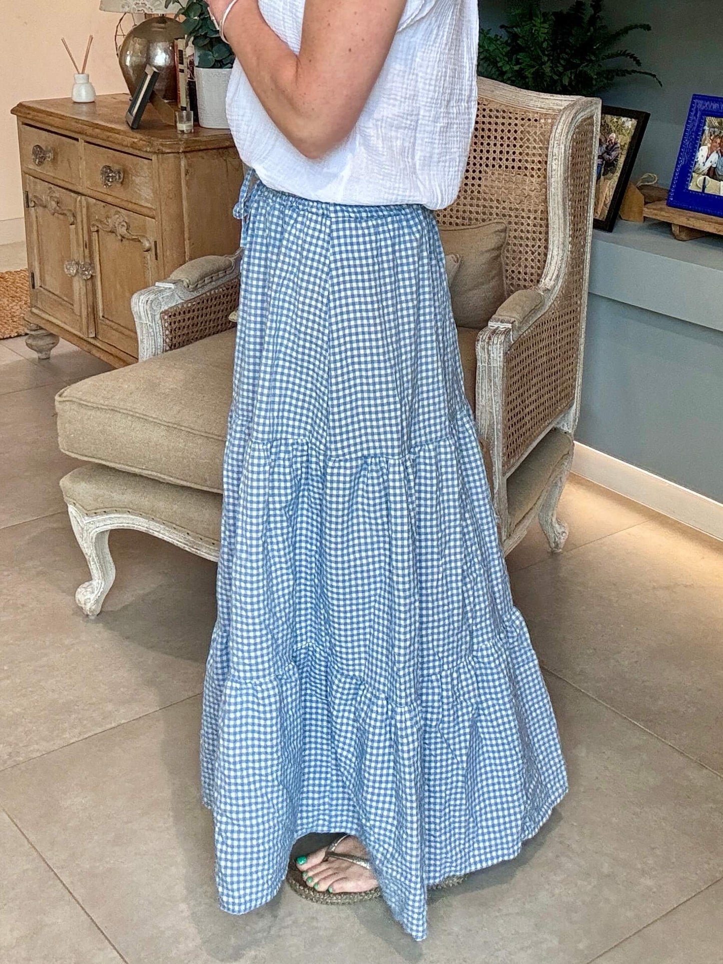 Freya Gingham Maxi | Chambray Blue