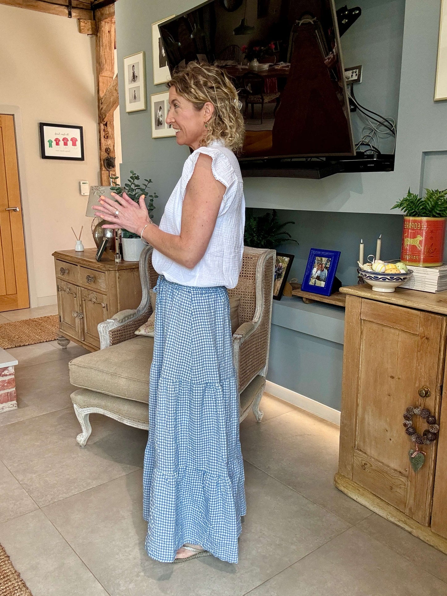 Freya Gingham Maxi | Chambray Blue