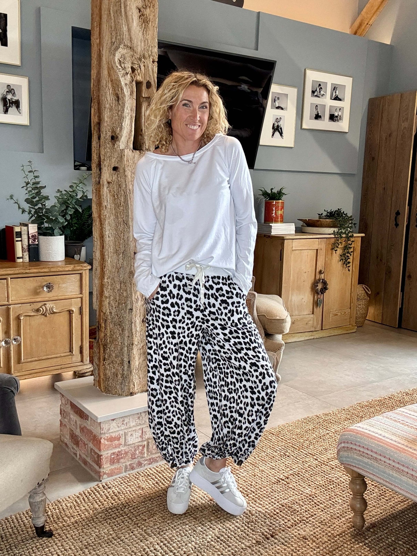 LA White Leopard Joggers