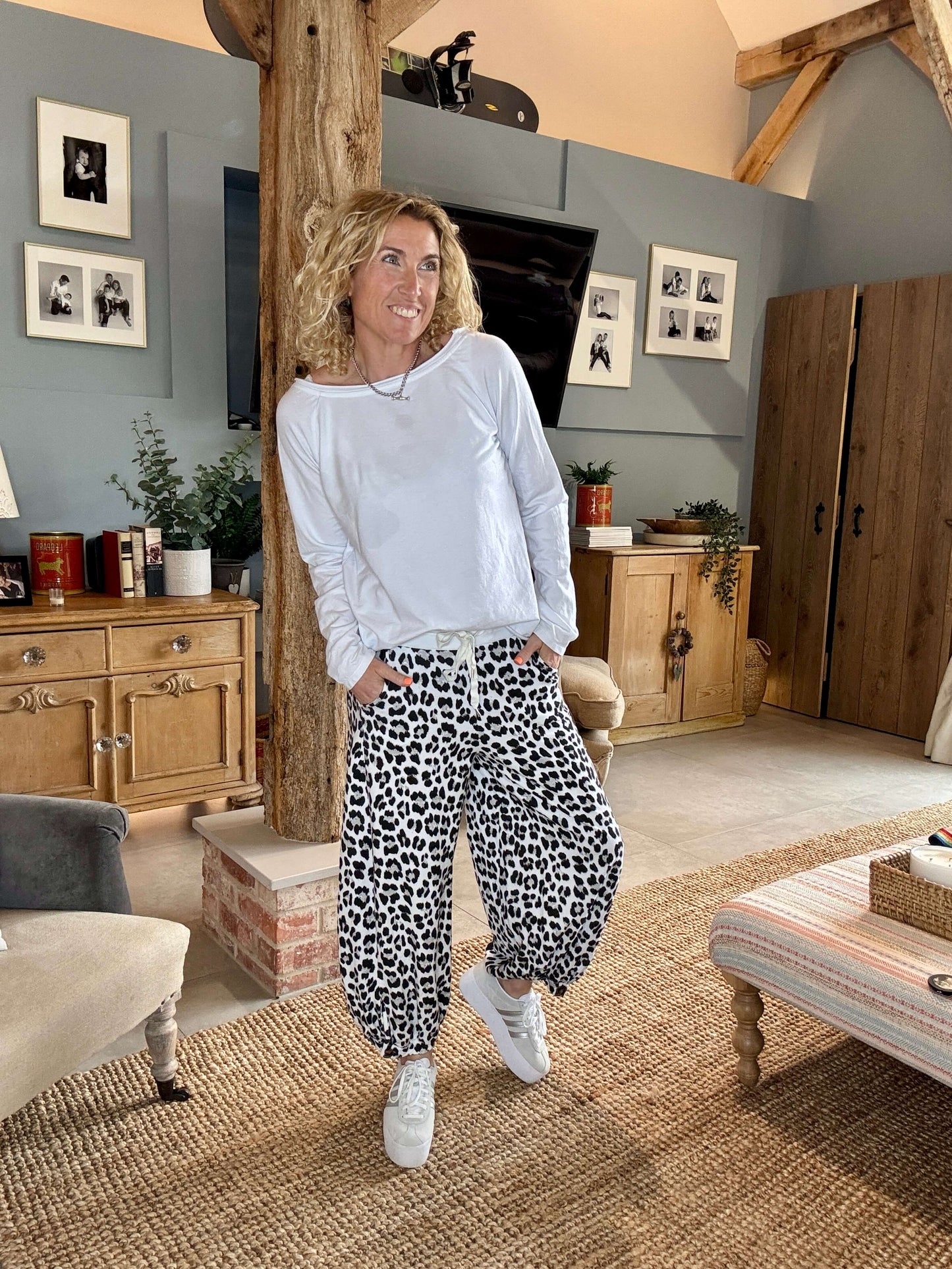 LA White Leopard Joggers