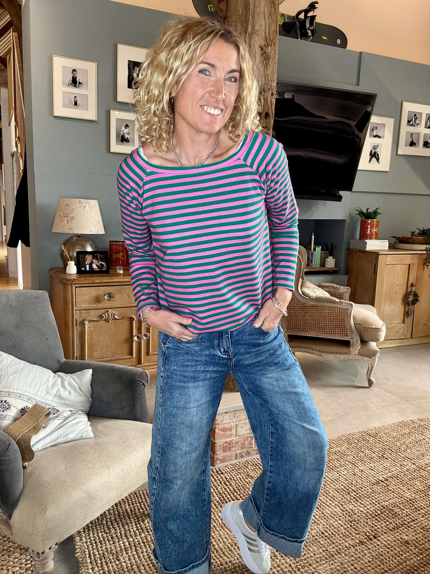 Breton Stripe Slub | Pink & Green Cabana