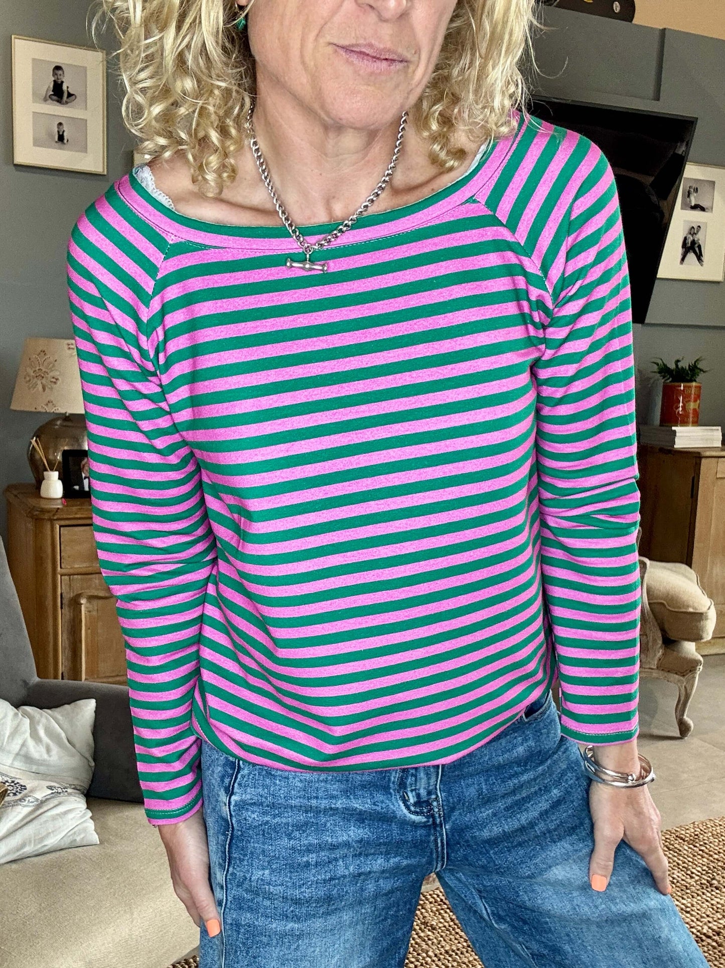 Breton Stripe Slub | Pink & Green Cabana
