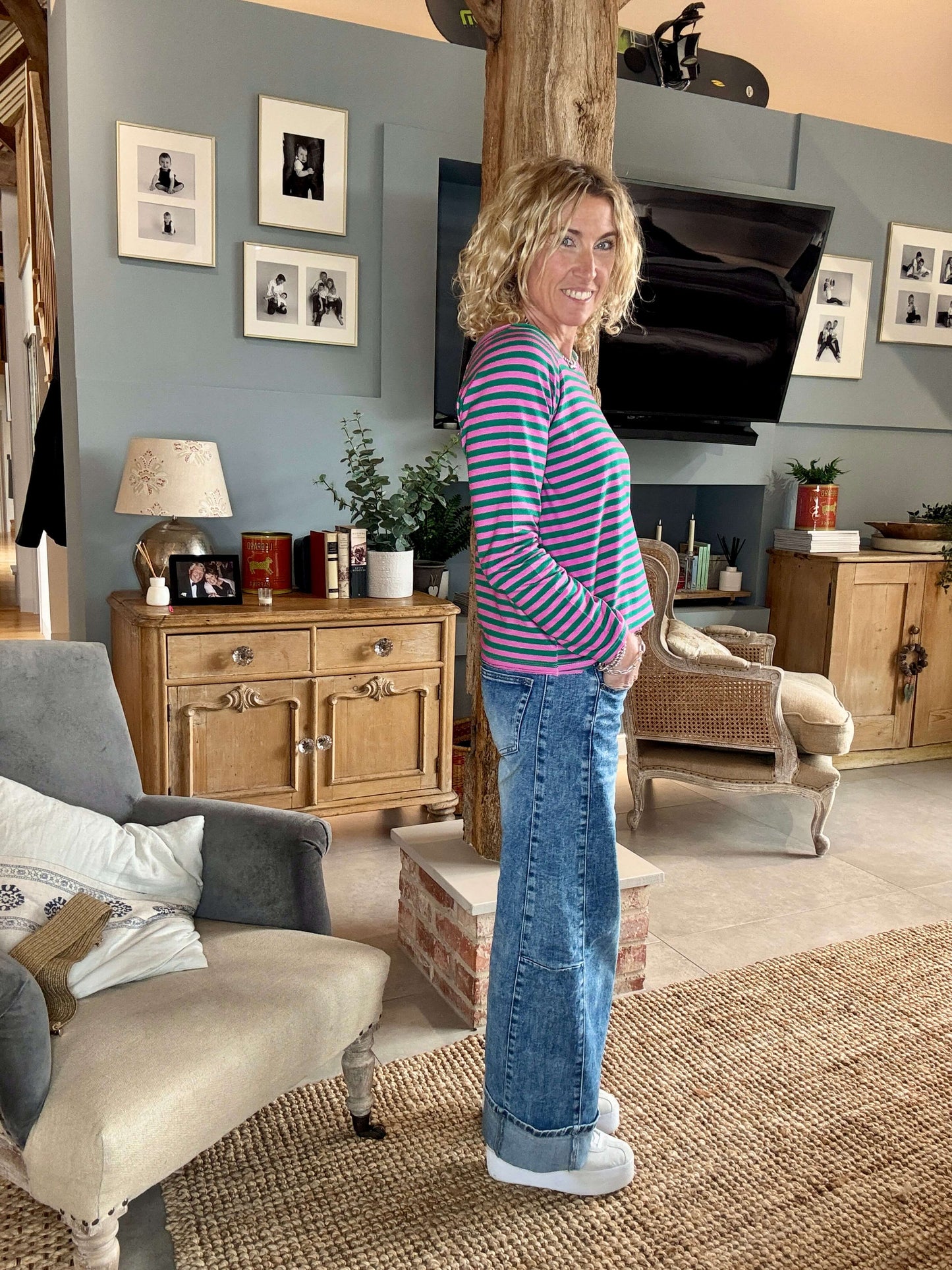Breton Stripe Slub | Pink & Green Cabana
