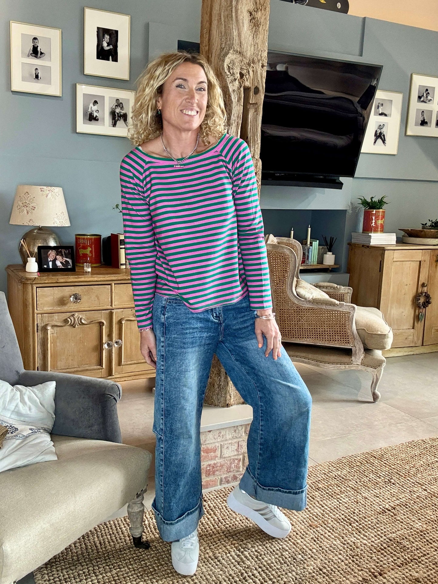Breton Stripe Slub | Pink & Green Cabana