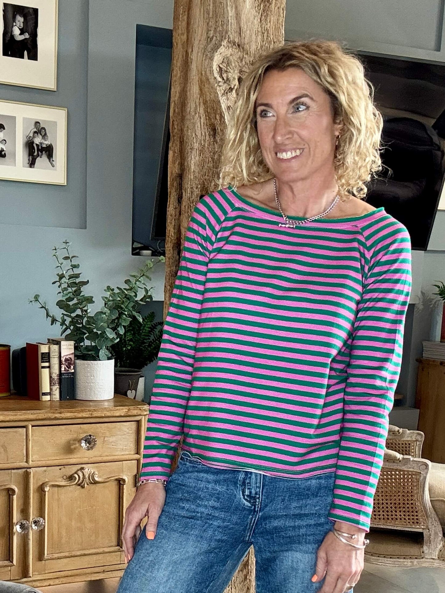 Breton Stripe Slub | Pink & Green Cabana