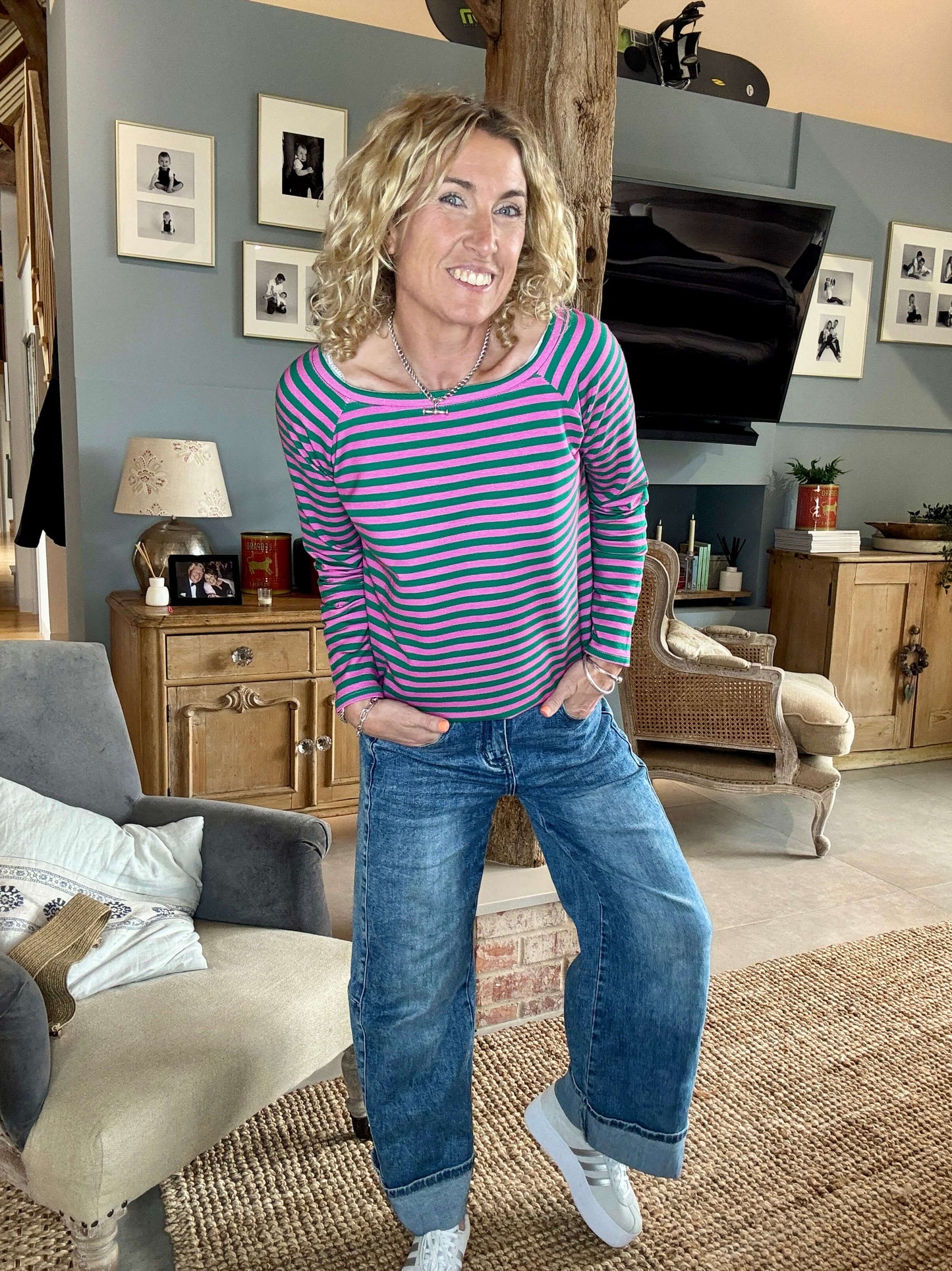 Breton Stripe Slub | Pink & Green Cabana