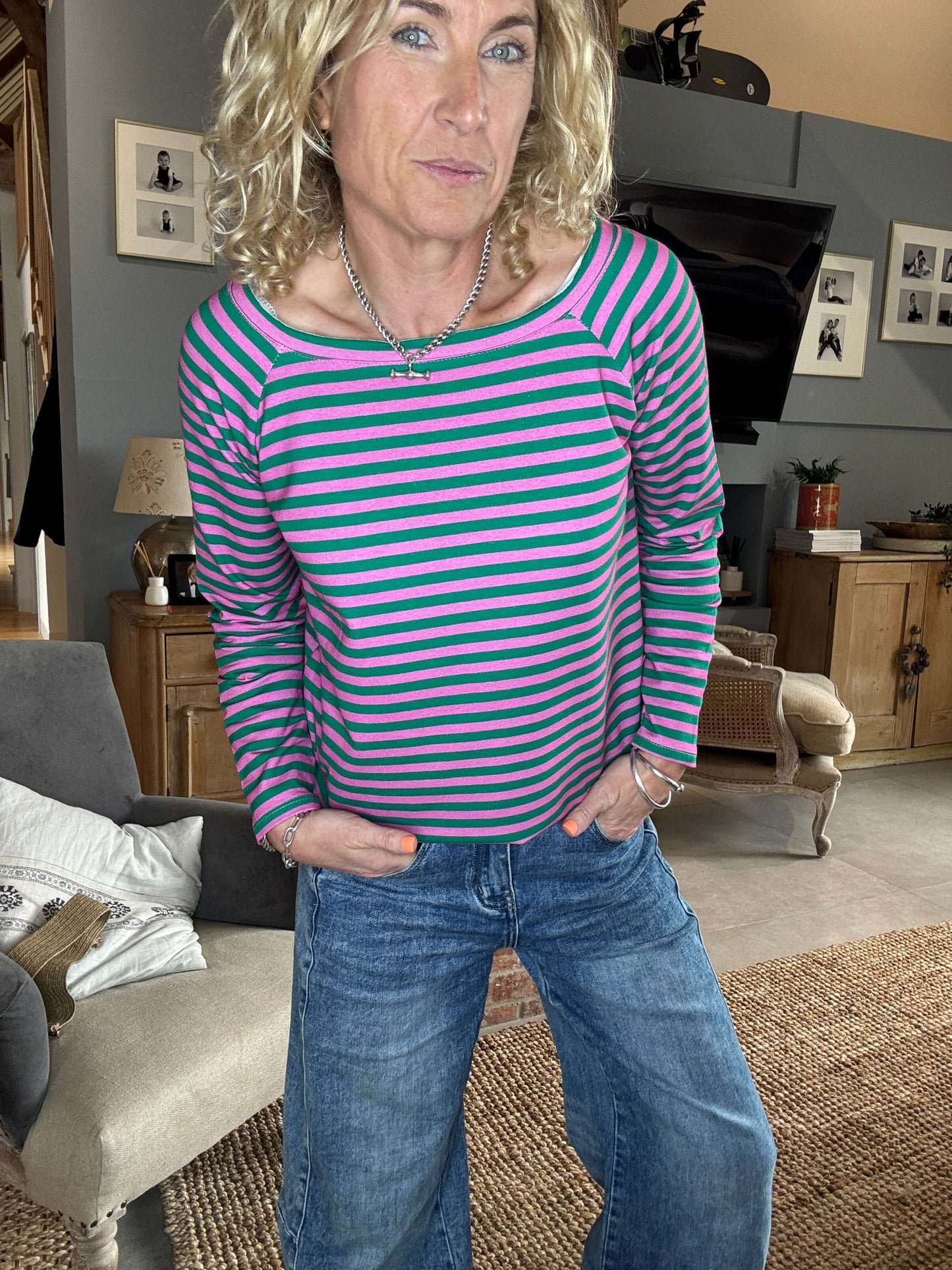 Breton Stripe Slub | Pink & Green Cabana